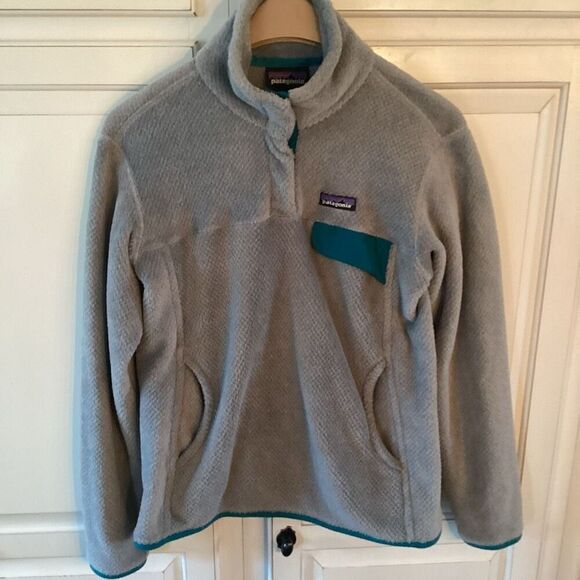 Patagonia Womens Retool Snap T Fleece Pullover Sz M Gray Teal - Picture 2 of 8